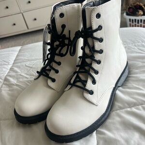Time and Tru white combat boots